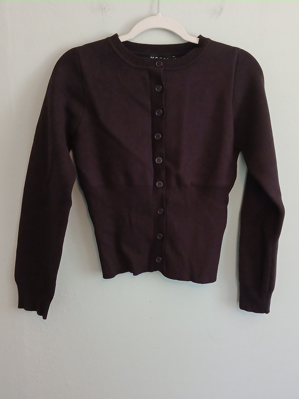 Motel Subra Long Sleeve Ribbed Hem Cardigan in Bitter Chocolate Size XS NWT - Picture 5 of 12